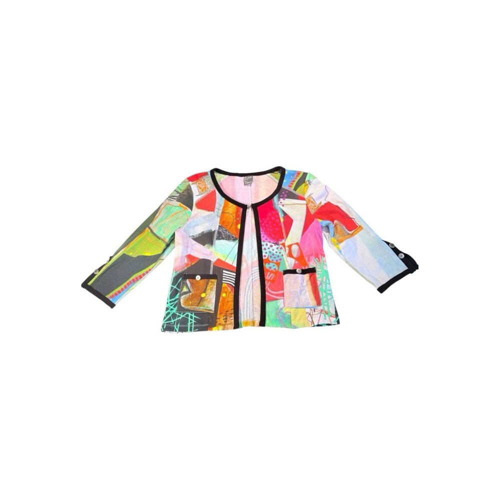 Simply Art by Dolcezza Abstract Graphic Open Front Jacket Cardigan Small